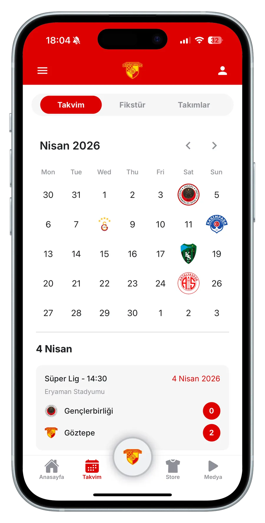 Göztepe FanOS client app screen
