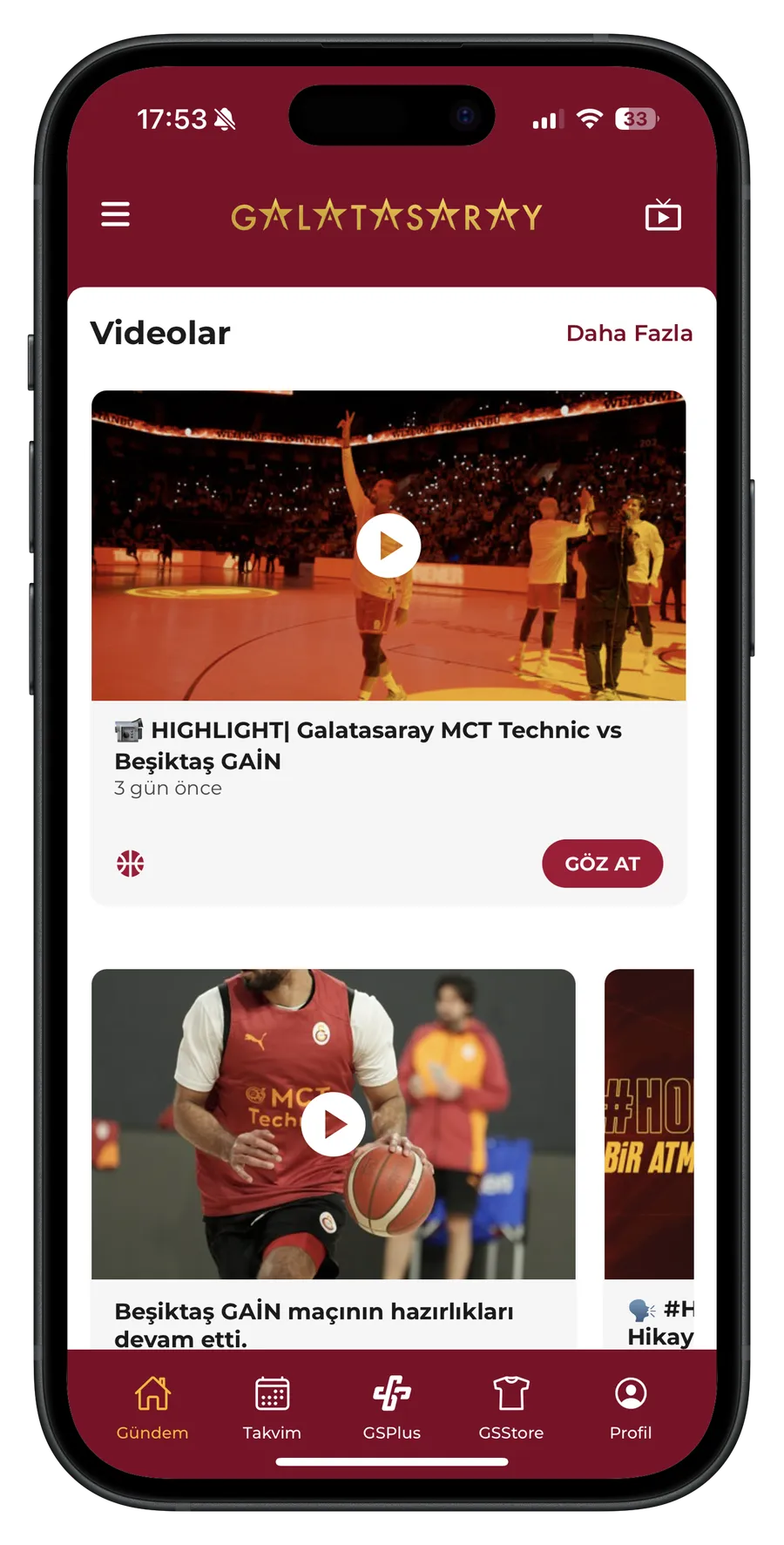 Galatasaray SK app screen